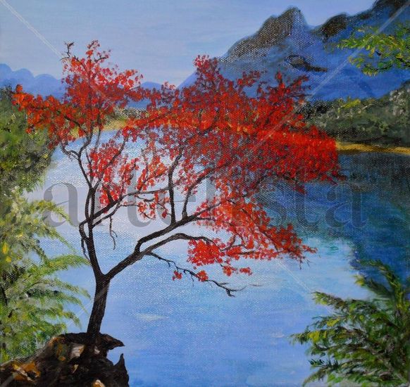 Rojo sobre azul Acrílico Lienzo Paisaje