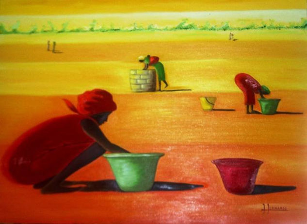 Africanas lavanderas Oil Canvas Landscaping