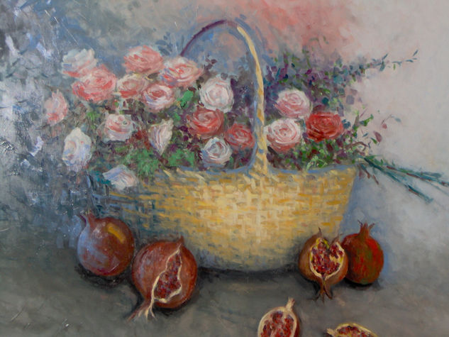 Cesta con flores Oil Panel Still Life Paintings