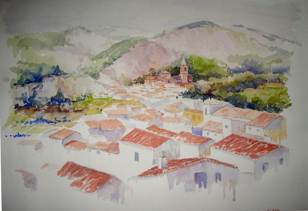 pueblo serrano Acuarela Papel Paisaje