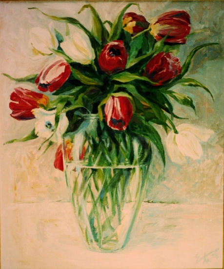 Tulipanes Gouache Lienzo Floral