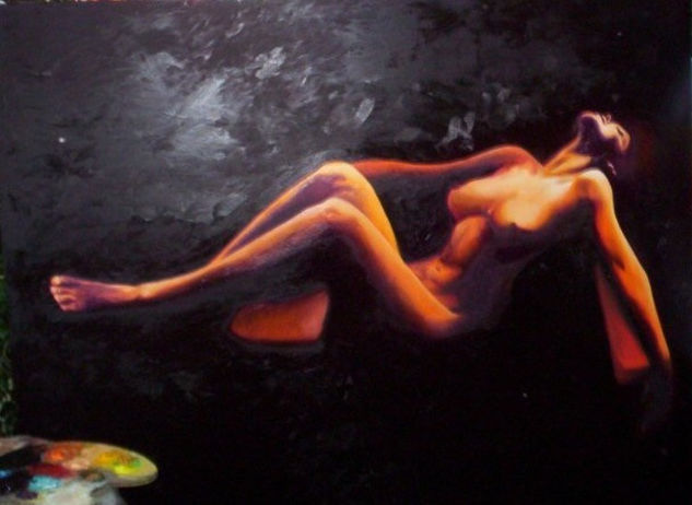 Desnudo,meditacion,Realismo Oil Textile Nude Paintings