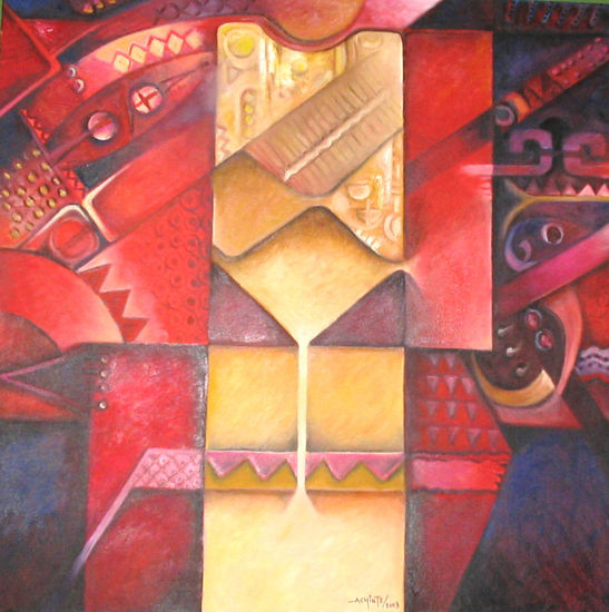 "Composición en rojo y oro Oil Canvas