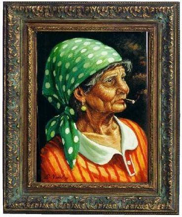 vieja con pañuelo verde Oil Canvas Landscaping