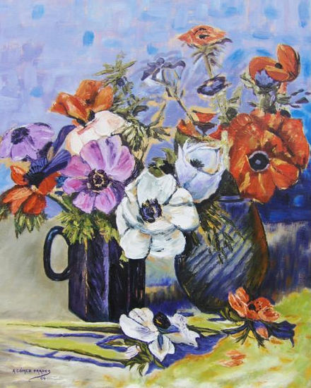 BODEGON CON FLORES Oil Canvas Floral Painting