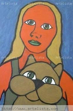 Moça de boca verde e gato