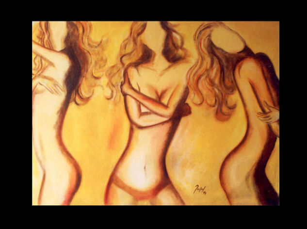 yellow women Mixed media Textile Figure Painting