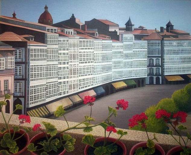 Terraza imaginaria con flores5 (Galerias de la Marina) Oil Canvas Landscaping