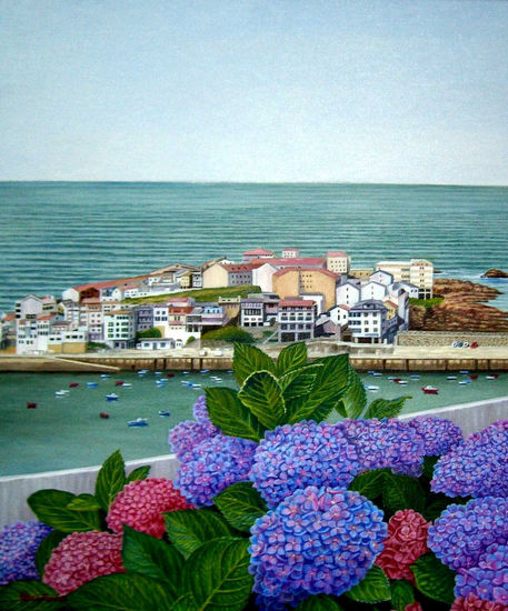 Terraza imaginaria con flores2 (Cayón) Oil Canvas Landscaping