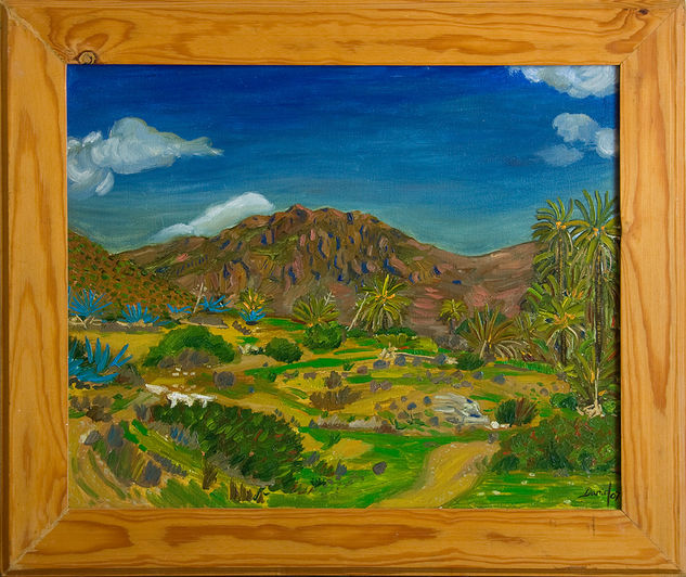 Oasis con montaña al fondo Oil Canvas Landscaping