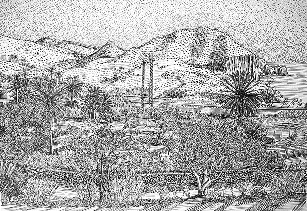 Paisaje de la Isleta con cortijo Ink Paper Landscaping