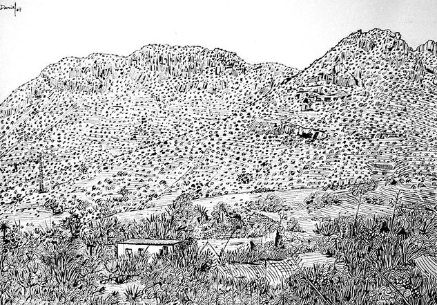 Montañas del Cabo de Gata con caseta. Ink Paper Landscaping