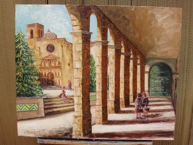 plaça de l´esglesia Riudoms Oil Canvas Landscaping