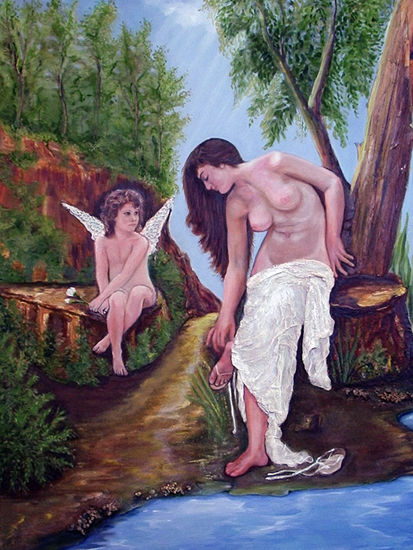 El angel y su doncella Oil Canvas Figure Painting