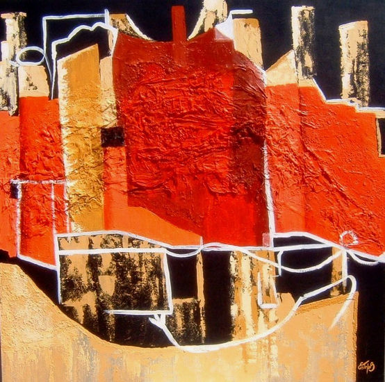 Red and Yellow Mixed media Panel Others