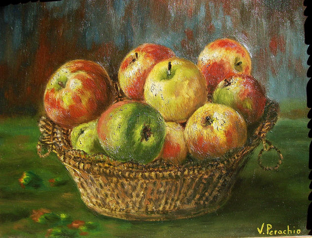 Cesto de manzanas Óleo Piel Bodegones