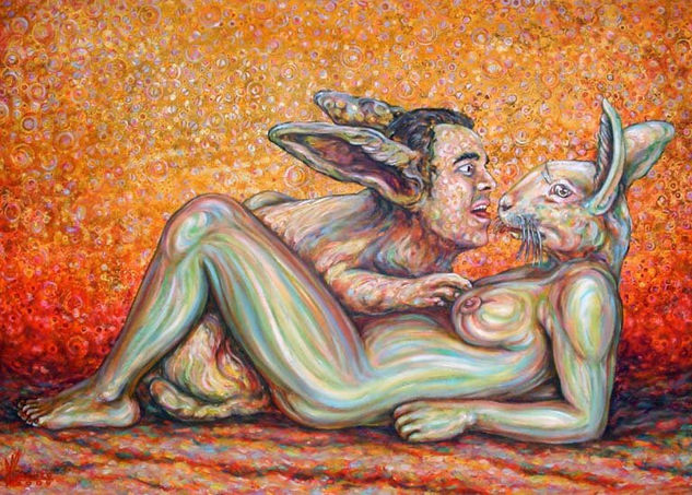 Leda y el conejo Óleo Lienzo Figura