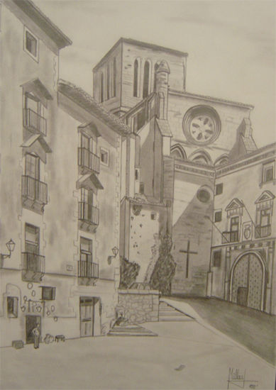 Fachada de la Catedral Lápiz (Negro) Papel Paisaje