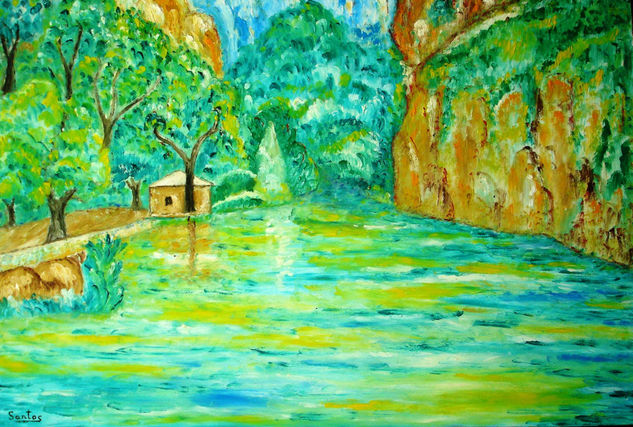 Lago del Monasterioa de Piedra Oil Panel Landscaping