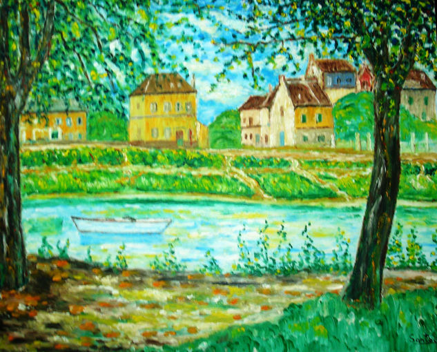 Homenaje a Sisley Óleo Tabla Paisaje