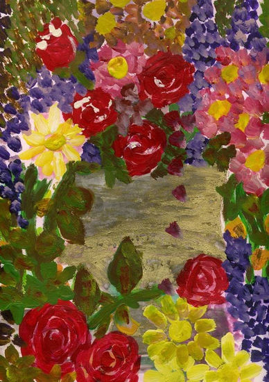 Flores en jarra de bronce Acrylic Paper Landscaping