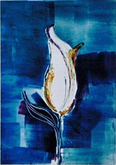 Tulipán sobre azules Monoprint