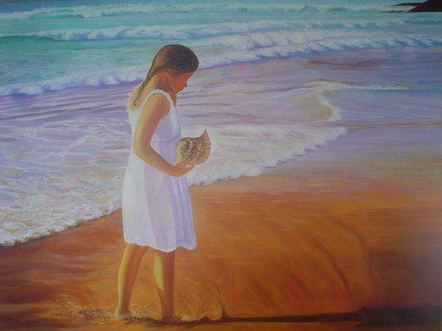 niña en la playa Oil Canvas Figure Painting