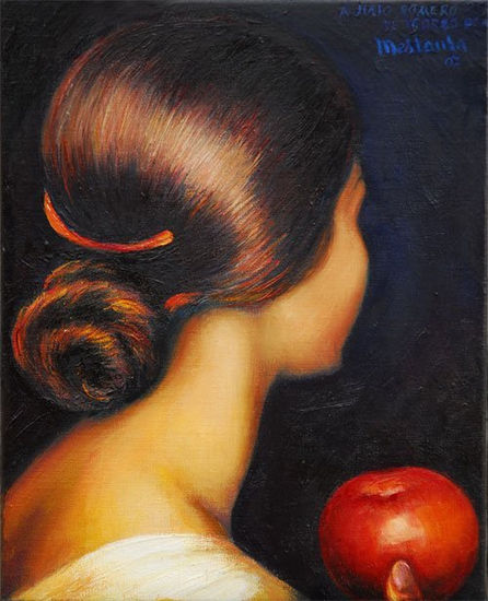 Viva el pelo (Réplica de Julio Romero de Torres) Oil Textile Figure Painting