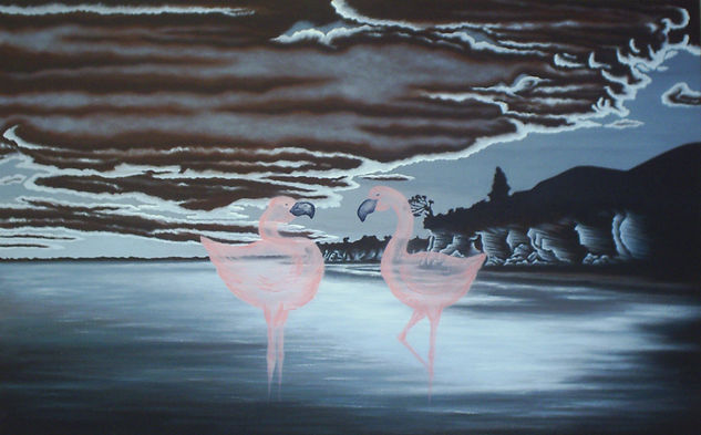 Futuro Turistico - Flamencos desapareciendo de bahia Caulin Oil Canvas Landscaping