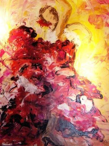 Flamenca con volantes rojos