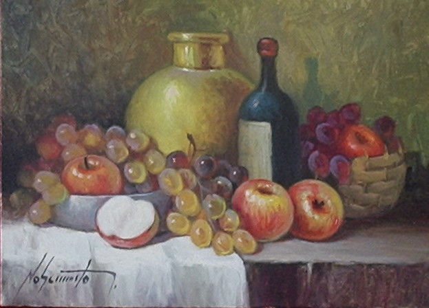 Natureza Morta com Uvas e Maçãs Oil Canvas Still Life Paintings