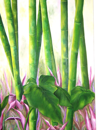 cañas de bambu Oil Canvas Landscaping