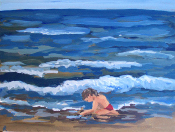 Niña en la orilla Oil Panel Landscaping