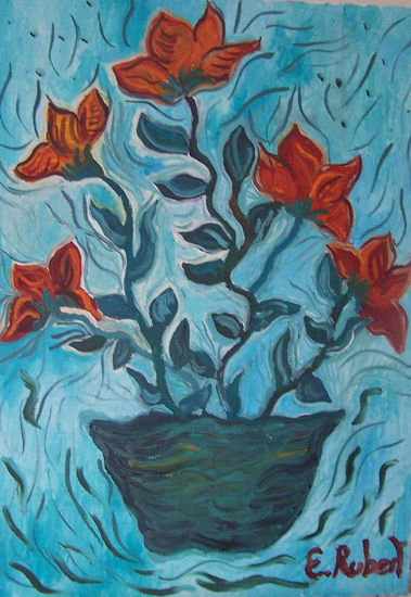 Flor encendida Oil Canvas