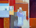 conposition in orange with various objetcs.
