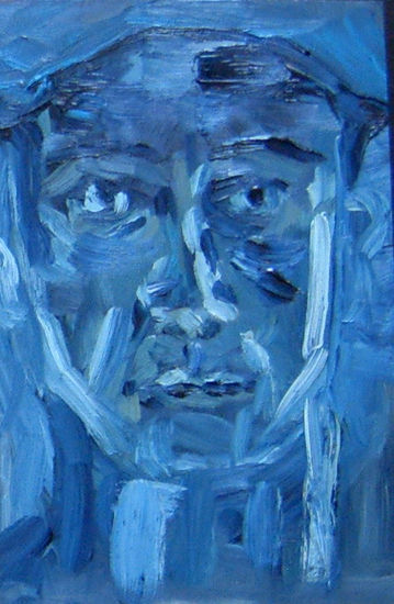 Retrato en azul Oil Panel Portrait