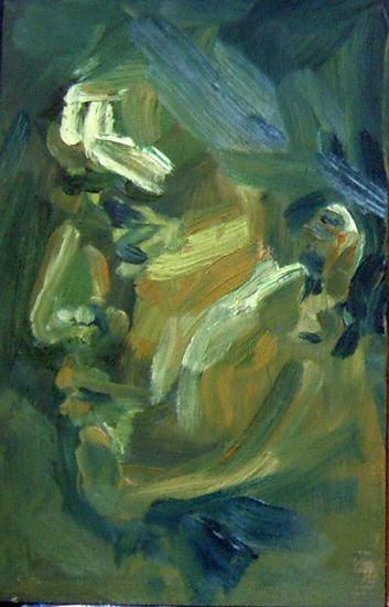 Retrato en verde Oil Panel Portrait