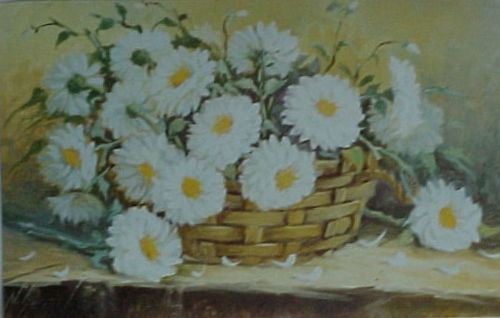 Margaridas no Cesto Oil Canvas Floral Painting