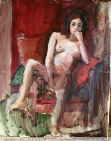 desnudo,sentado,mujer,mujeres,retratos,figurativos,realistas,cuadros,dibujos,desnudos,acrilica,pintura, Oil Canvas Nude Paintings