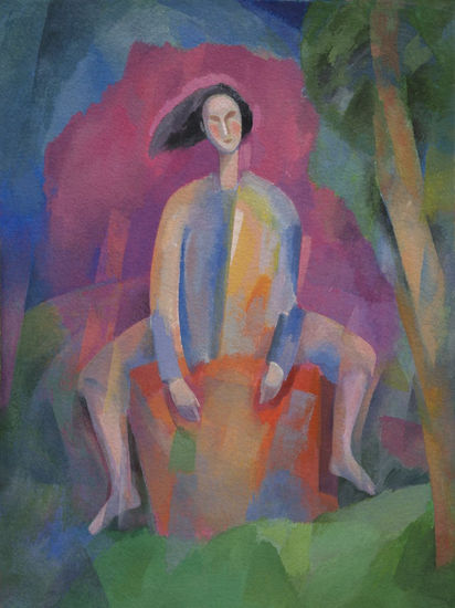 Sentada en el escaño mirando un árbol, 2009 Gouache Others Figure Painting