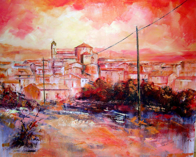 poble en vermells Oil Canvas Landscaping