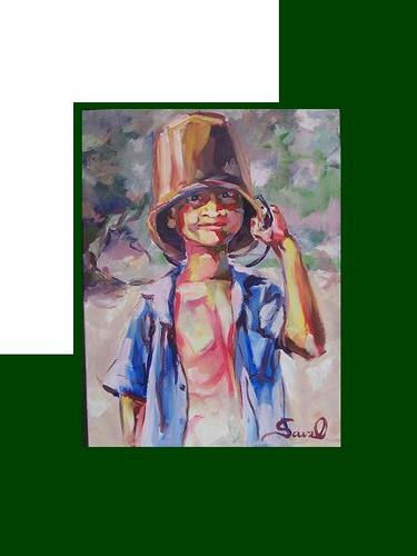 niño con cubo Oil Canvas Landscaping