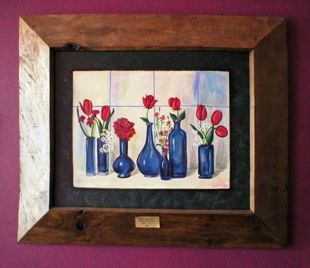 De la "Cobalt Collection" de la Artista Carol Rowar. Oil Canvas Still Life Paintings