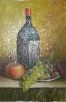 NATUREZA MORTA COM VINHO E MAÇÃS Oil Canvas Still Life Paintings