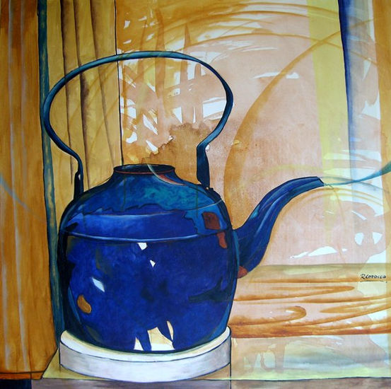 Tetera azul Acrylic Textile Still Life Paintings