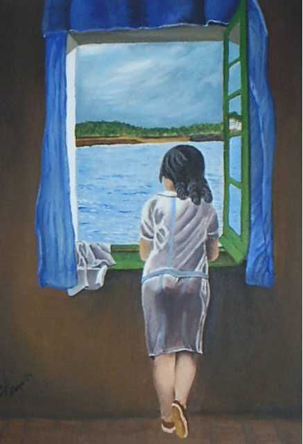 Mujer asomada a la ventana
