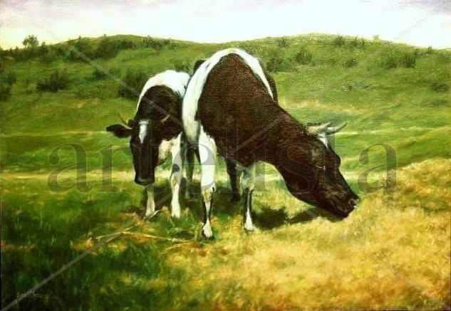 VACA TERNERO Oil Canvas Animals