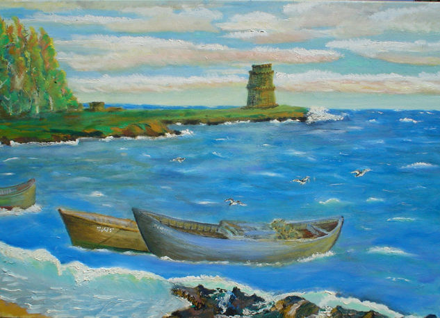 Esperando la pesca Oil Canvas Landscaping