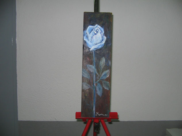 Rosa Azul Óleo Tabla Floral