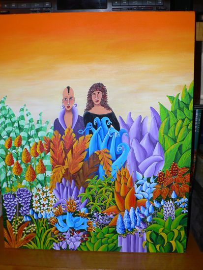 flores con figuras Óleo Lienzo Paisaje